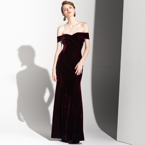 Elegant Off the Shoulder Burgundy Velvet Prom Dress Elegant Off the Shoulder Burgundy Velvet Prom Dress prom 2021,long dress,cheap dress,velvet prom dress,vintage prom dress