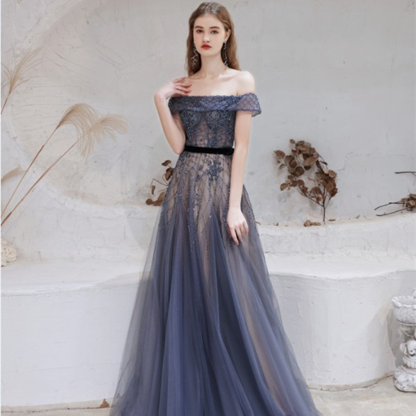 Off the Shoulder Sleeveless Beaded Evening Dress Off the Shoulder Sleeveless Beaded Evening Dress evening dress 2021,long dress,cheap dress,evening dress,a line prom dress
