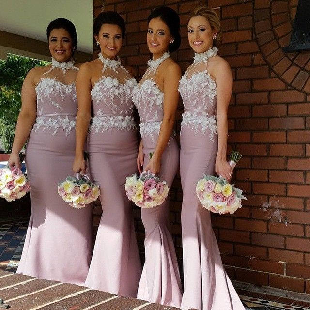 Elegant high collar Lace Appliques Long Bridesmaid Dress Elegant high collar Lace Appliques Long Bridesmaid Dress bridesmaid dress,cheap bridesmaid dress,satin long dress,lace appliques,mermaid bridesmaid dress