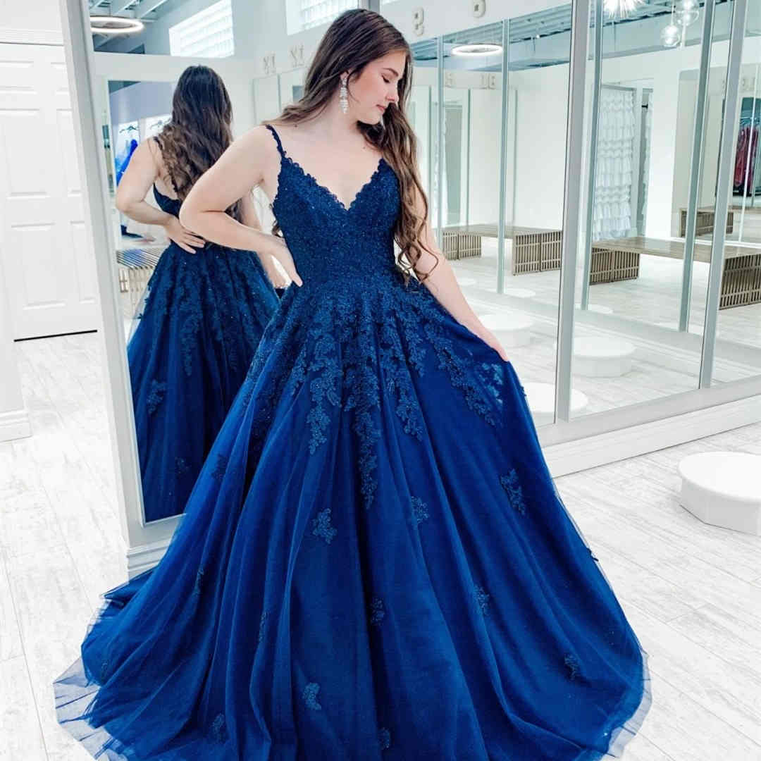 V-Neck Lace Appliques Royal Blue Long Prom Dress V-Neck Lace Appliques Royal Blue Long Prom Dress long dress,cheap dress,evening dress,bridal dress,prom dress 2021