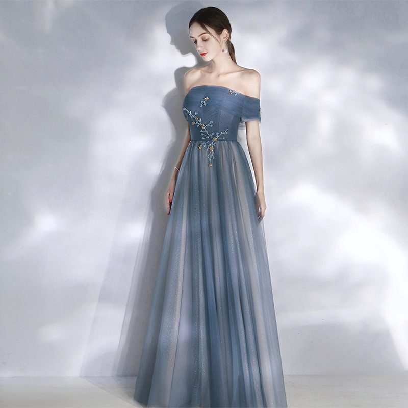 Elegant Off the Shoulder Beaded Dusty Blue Prom Dress Elegant Off the Shoulder Beaded Dusty Blue Prom Dress long dress,cheap dress,evening dress,bridal dress,prom dress 2021