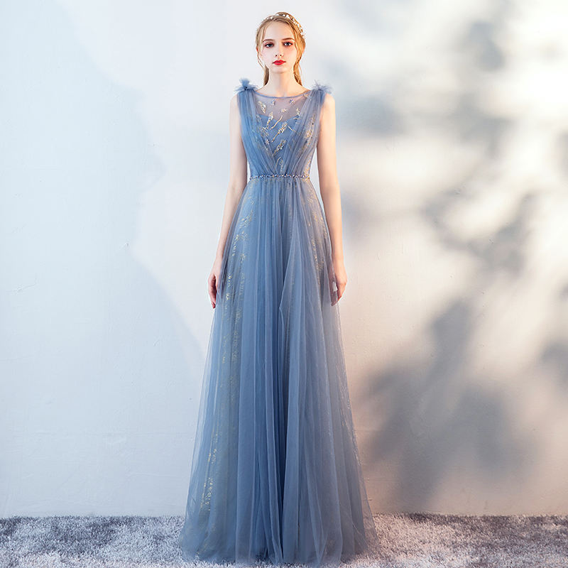 Gorgeous Smokey Blue Embroidery Long Prom Dress Gorgeous Smokey Blue Embroidery Long Prom Dress long dress,cheap dress,evening dress,bridal dress,prom dress 2021