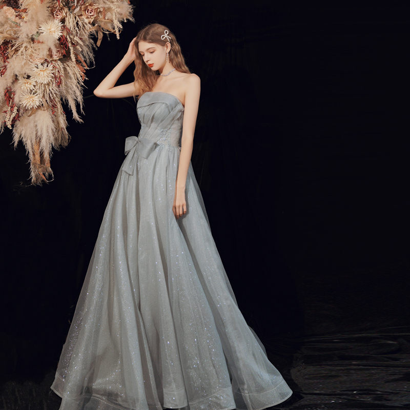 Elegant Grey Strapless Glitter Tulle Formal Dress Elegant Grey Strapless Glitter Tulle Formal Dress long dress,cheap dress,evening dress,bridal dress,prom dress 2021
