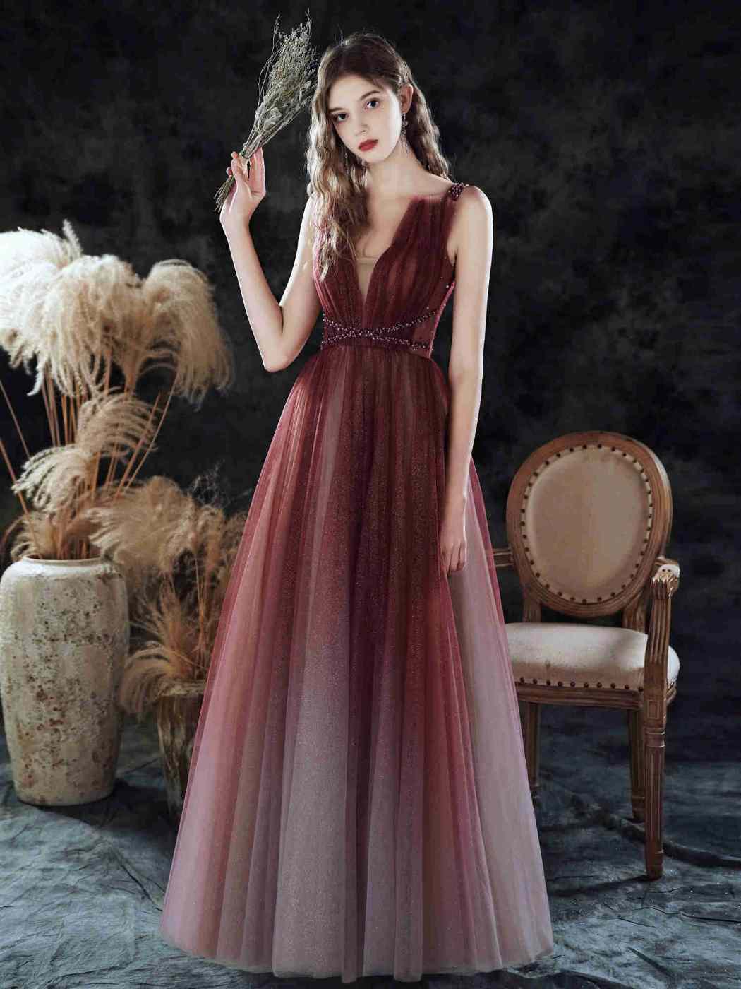 Ombre Wine Red Glitter Tulle Formal Dress Ombre Wine Red Glitter Tulle Formal Dress long dress,cheap dress,evening dress,bridal dress,prom dress 2021