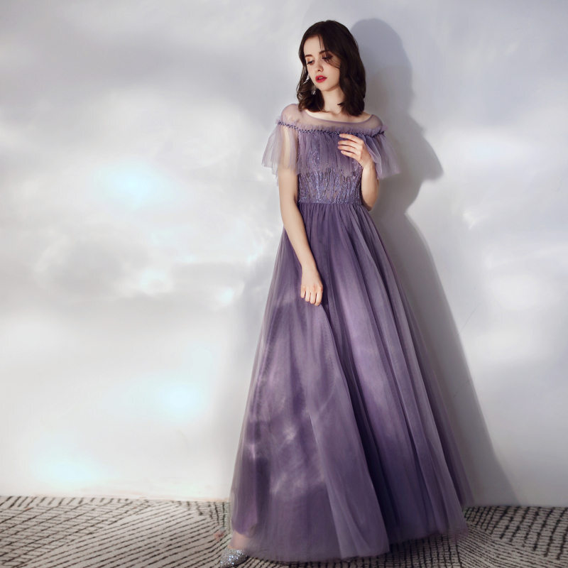 Elegant Violet Beaded Tulle Formal Dress Elegant Violet Beaded Tulle Formal Dress long dress,cheap dress,evening dress,bridal dress,prom dress 2021