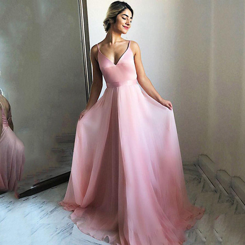 Elegant V-Neck Backless Pink Long Prom Dress Elegant V-Neck Backless Pink Long Prom Dress long dress,cheap dress,evening dress,bridal dress,prom dress 2021