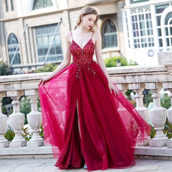 Red A-line Beaded Tulle Long Formal Dress Red A-line Beaded Tulle Long Formal Dress 2021 red long prom dress,A-line red tulle prom dress formal dress