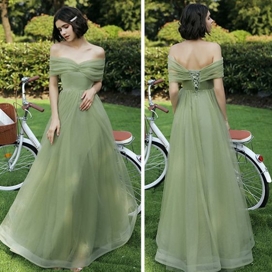 Stunning Olive Green Tulle Mismatched Bridesmaid Dress