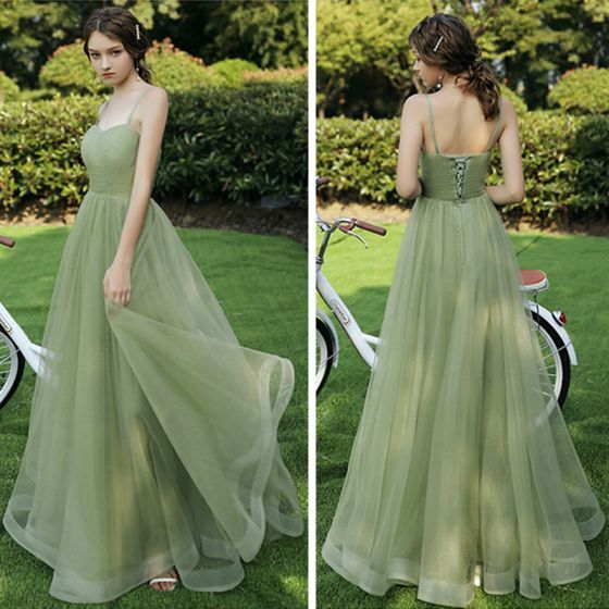 Stunning Olive Green Tulle Mismatched Bridesmaid Dress
