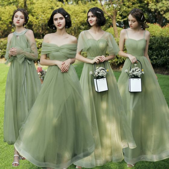 Stunning Olive Green Tulle Mismatched Bridesmaid Dress?Stunning Olive Green Tulle Mismatched Bridesmaid Dress?long dress,cheap dress,evening dress,bridal dress,prom dress 2021