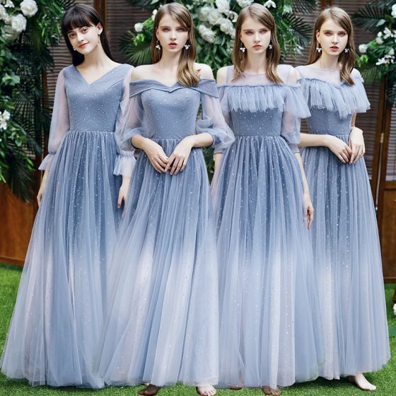 Elegant Ombre Blue Beaded Mismatched Birdesmaid Dress?Elegant Ombre Blue Beaded Mismatched Birdesmaid Dress?long dress,cheap dress,evening dress,bridal dress,prom dress 2021