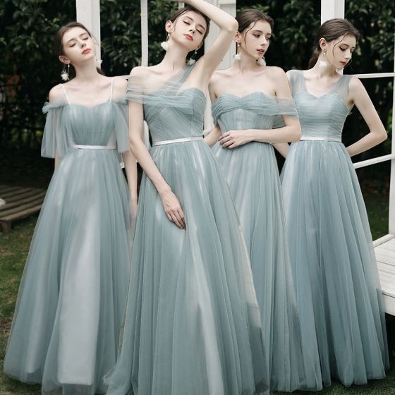 Elegant Dusty Blue Tulle Mismatched Bridesmaid Dress?Elegant Dusty Blue Tulle Mismatched Bridesmaid Dress?long dress,cheap dress,evening dress,bridal dress,prom dress 2021