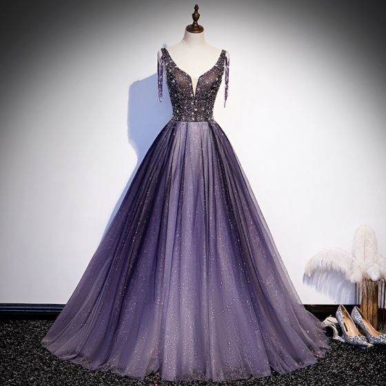 V-Neck Sleeveless Beaded Purple Ball Gown?V-Neck Sleeveless Beaded Purple Ball Gown?long dress,cheap dress,evening dress,bridal dress,prom dress 2021