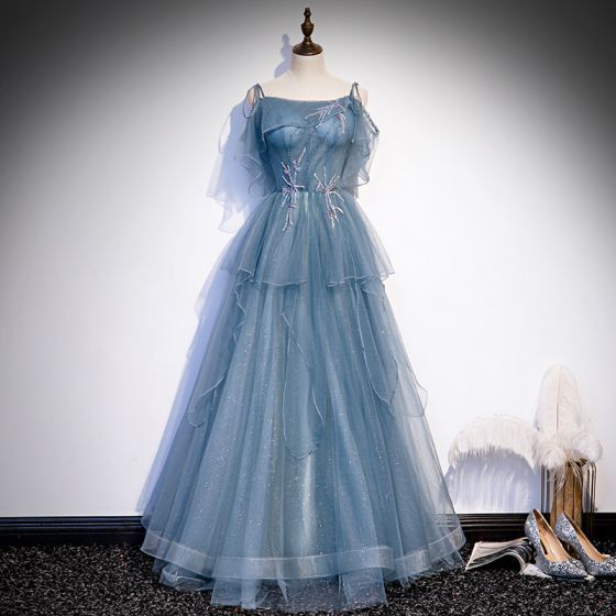 Spaghetti Straps Dusty Blue Formal Dress with Embroidery?Spaghetti Straps Dusty Blue Formal Dress with Embroidery?long dress,cheap dress,evening dress,bridal dress,prom dress 2021