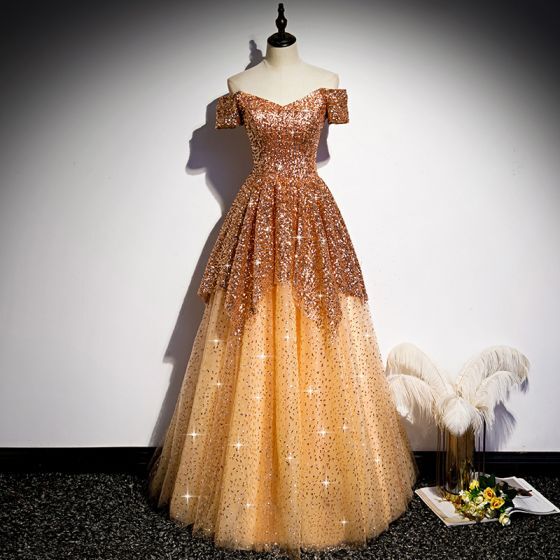 Gold Off the Shoulder Sequined Prom Dress?Gold Off the Shoulder Sequined Prom Dress?long dress,cheap dress,evening dress,bridal dress,prom dress 2021