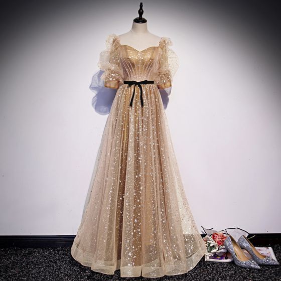 Princess A-Line Gold Formal Dress with Puffy Sleeves?Princess A-Line Gold Formal Dress with Puffy Sleeves?long dress,cheap dress,evening dress,bridal dress,prom dress 2021