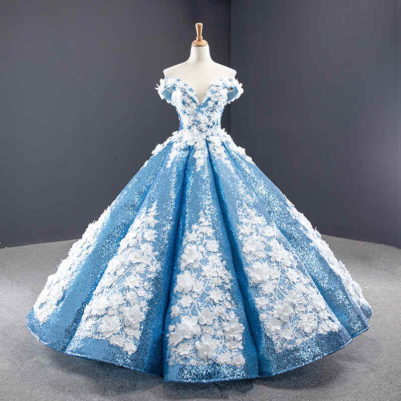 Glitter Off the Shoulder Sequined Blue Ball Gown Glitter Off the Shoulder Sequined Blue Ball Gown long dress,cheap dress,evening dress,bridal dress,prom dress 2021