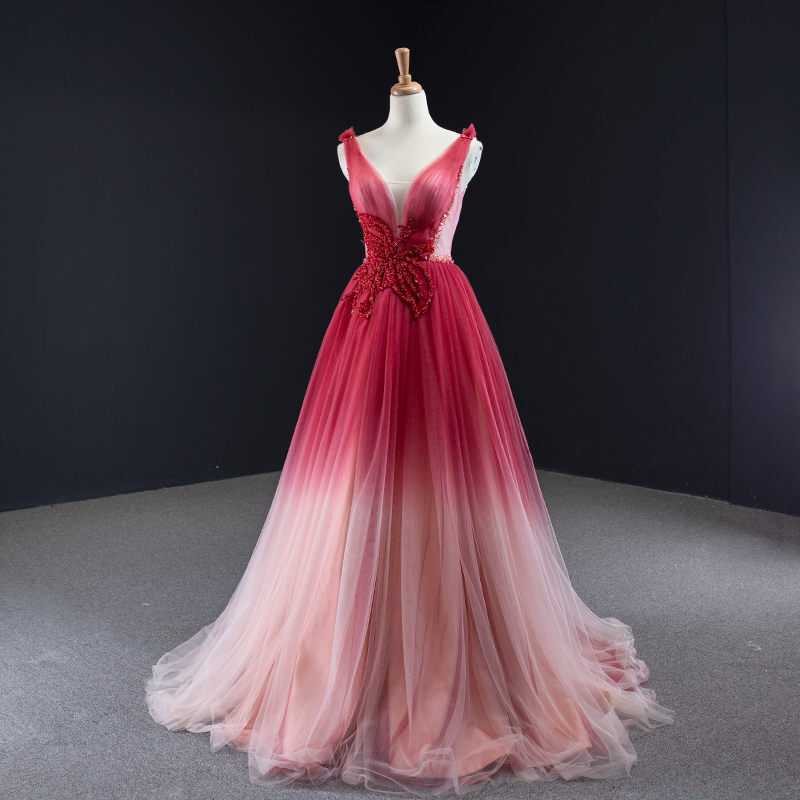 V-Neck Beaded Red Ombre Formal Dress?V-Neck Beaded Red Ombre Formal Dress?long dress,cheap dress,evening dress,bridal dress,prom dress 2021