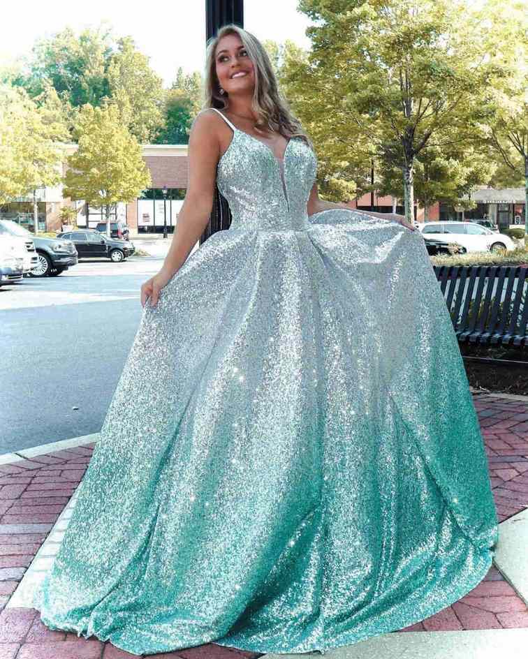 Sparkle Ombre Green Sequined Prom Ball Gown?Sparkle Ombre Green Sequined Prom Ball Gown?long dress,cheap dress,evening dress,bridal dress,prom dress 2021