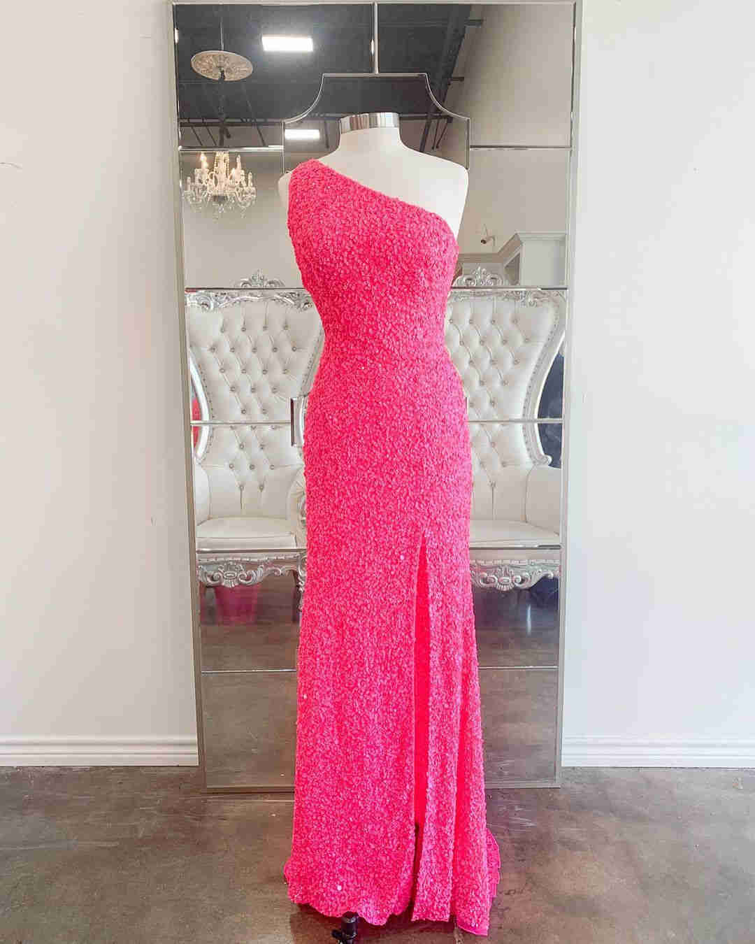 One Shoulder Hot Pink Sequined Prom Dress?One Shoulder Hot Pink Sequined Prom Dress?long dress,cheap dress,evening dress,bridal dress,prom dress 2021