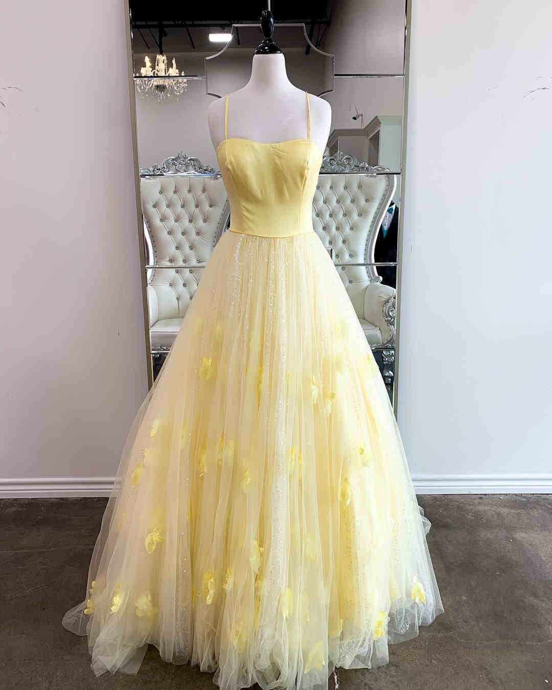 Elegant Straps Yellow Tulle Formal Dress?Elegant Straps Yellow Tulle Formal Dress?long dress,cheap dress,evening dress,bridal dress,prom dress 2021
