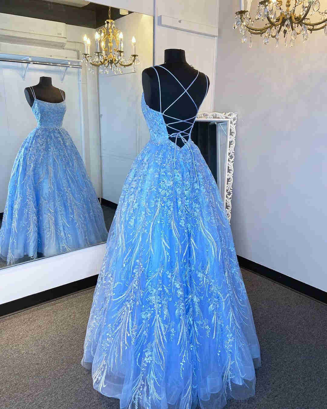 Elegant Straps Blue Appliqued Formal Dress?Elegant Straps Blue Appliqued Formal Dress?long dress,cheap dress,evening dress,bridal dress,prom dress 2021