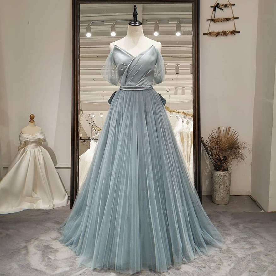 Straps Smokey Blue Prom Ball Gown?Straps Smokey Blue Prom Ball Gown?long dress,cheap dress,evening dress,bridal dress,prom dress 2021