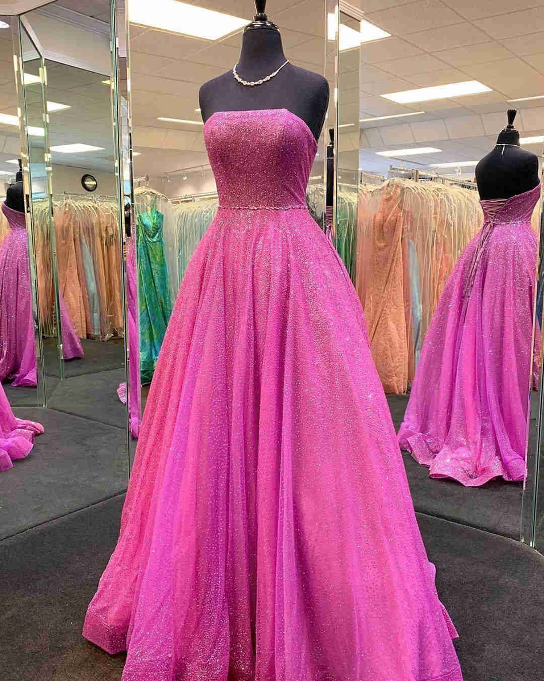 Glitter Strapless Fuchsia Long Prom Dress ?Glitter Strapless Fuchsia Long Prom Dress ?long dress,cheap dress,evening dress,bridal dress,prom dress 2021