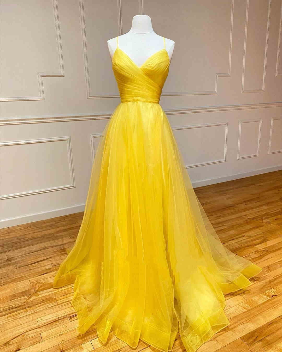 A-Line Straps Yellow Tulle Formal Dress?A-Line Straps Yellow Tulle Formal Dress?long dress,cheap dress,evening dress,bridal dress,prom dress 2021