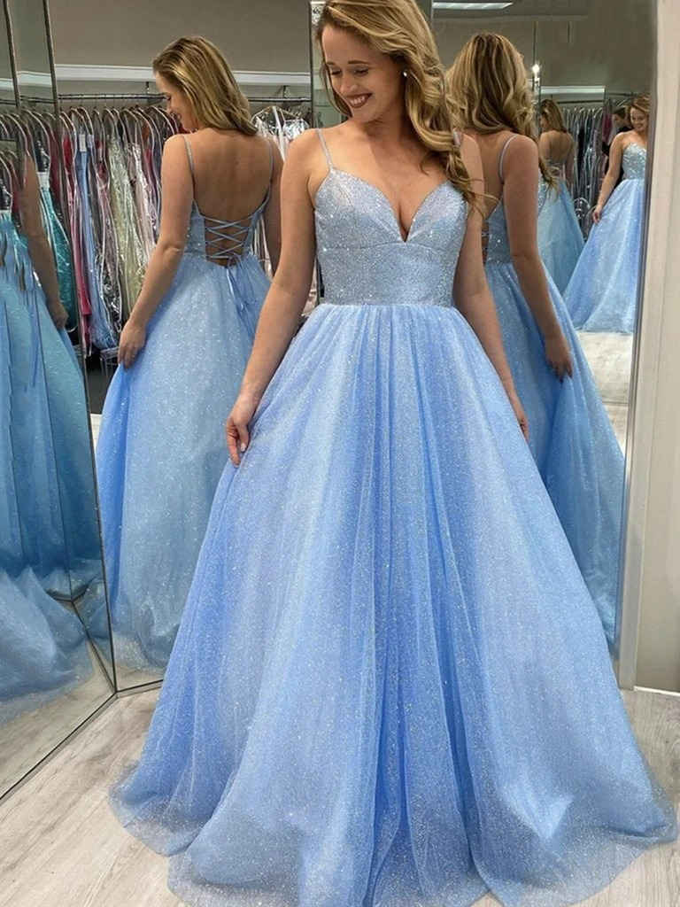 Glitter Staps Light Blue Tulle Prom Dress?Glitter Staps Light Blue Tulle Prom Dress?long dress,cheap dress,evening dress,bridal dress,prom dress 2021