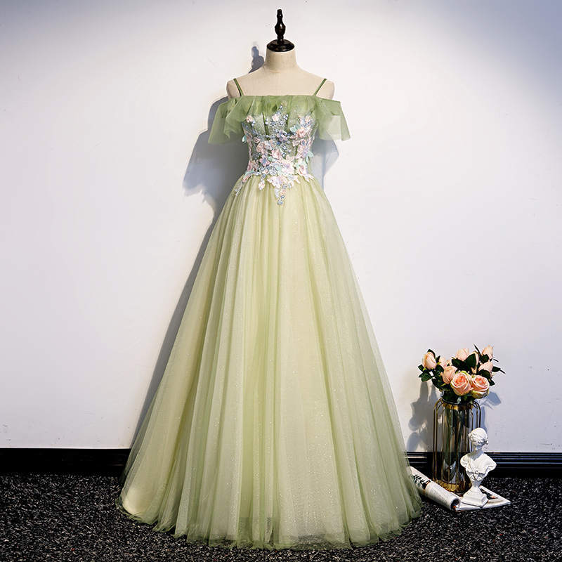 Elegant Spaghetti Straps Tulle Prom Dress with Flowers?Elegant Spaghetti Straps Tulle Prom Dress with Flowers?long dress,cheap dress,evening dress,bridal dress,prom dress 2021