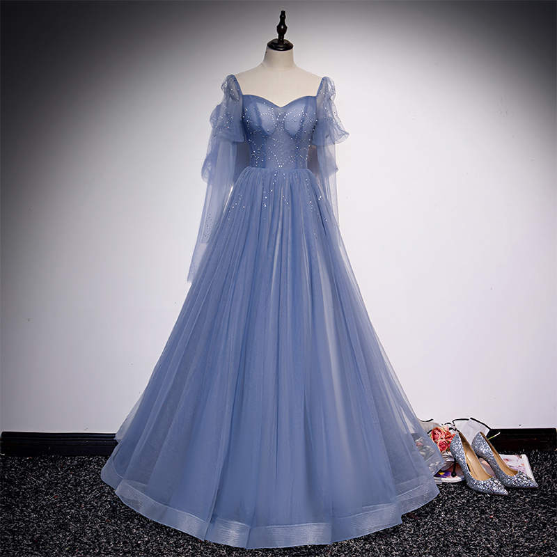 A-Line Illusion Sleeves Blue Formal Dress?A-Line Illusion Sleeves Blue Formal Dress?long dress,cheap dress,evening dress,bridal dress,prom dress 2021