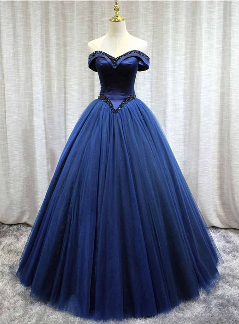 Elegant Off the shoulder Navy Blue Prom Ball Gown?Elegant Off the shoulder Navy Blue Prom Ball Gown?long dress,cheap dress,evening dress,bridal dress,prom dress 2021