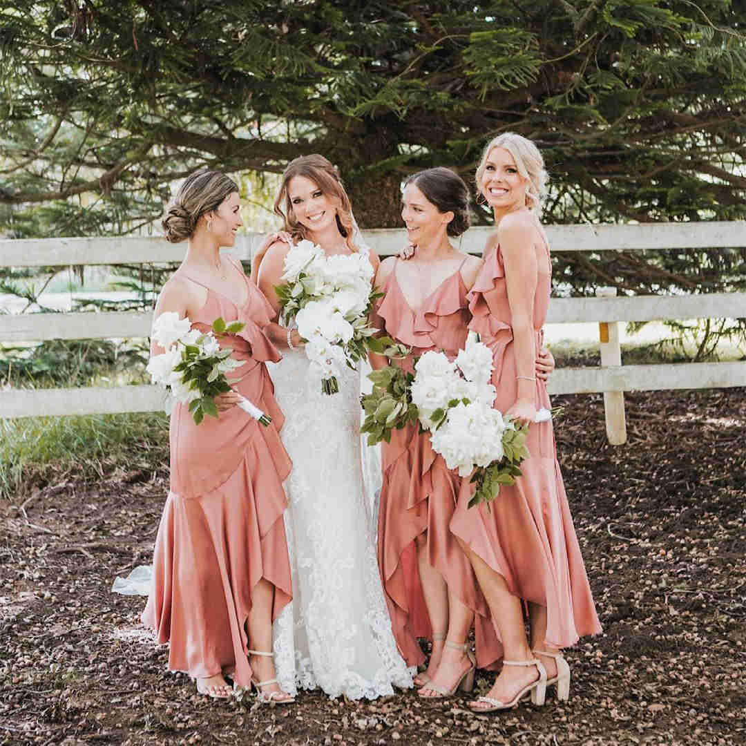 Elegant Peach Pink Bridesmaid Dress with Ruffles?Elegant Peach Pink Bridesmaid Dress with Ruffles?long dress,cheap dress,evening dress,bridal dress,prom dress 2021