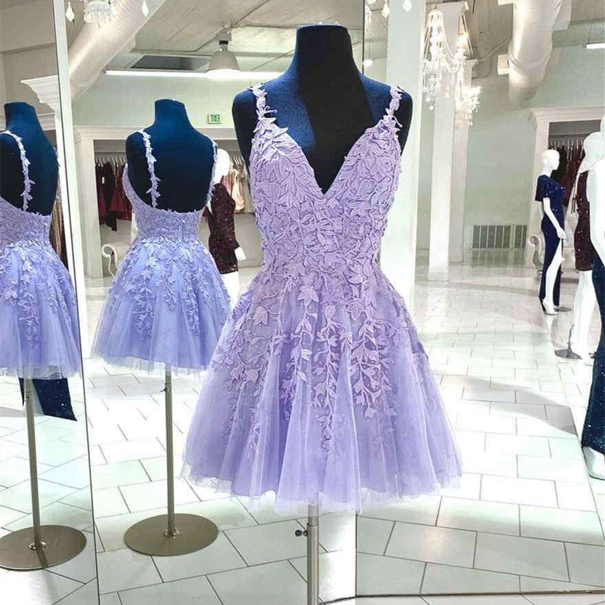 A-Line Lavender Short Homecoming Dress with Appliques