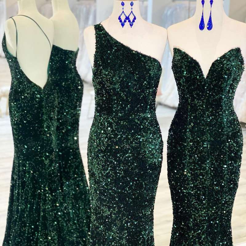 Glitter Mermaid Dark Green Sequins Long Prom Dress 