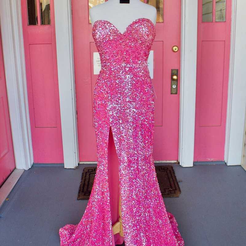 Sweetheart Hot Pink Sequined Long Prom Dress 