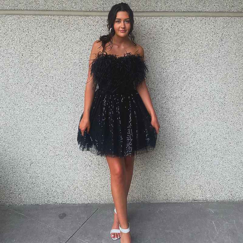 Black Feather Strapless A-Line Short Party Dress