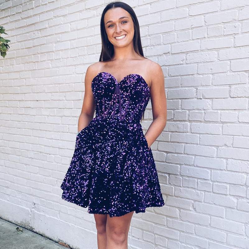 Short Sweetheart Purple Homecoming Dress with Pockets