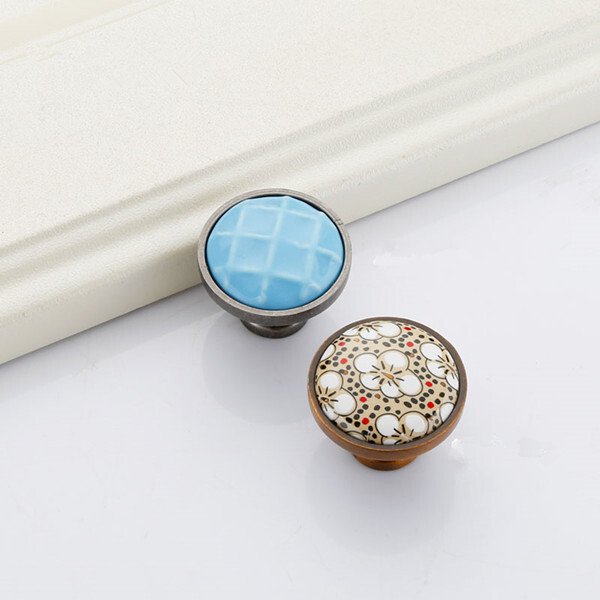 Blue porcelain handle Mediterranean ceramic cabinet door handle Shell knob  love wardrobe drawer single hole small handle  