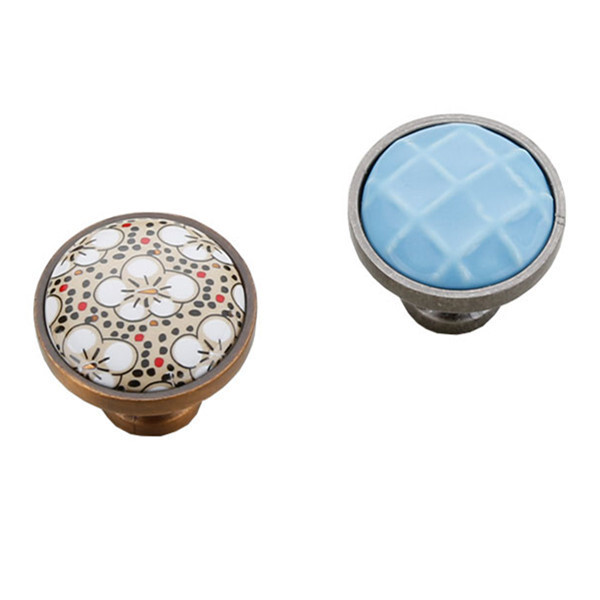 Blue porcelain handle Mediterranean ceramic cabinet door handle Shell knob  love wardrobe drawer single hole small handle  