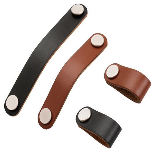  2pcs free shipping North Europe Furniture Handle aluminum Kitchen Cabinets Pulls cupboard brown leather handle