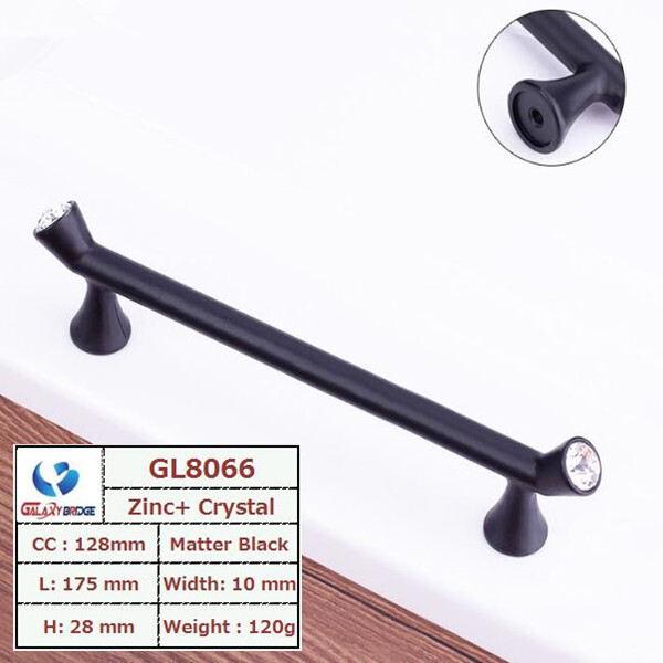 128mm Matte Black crystal handle diamond furniture handle and knob