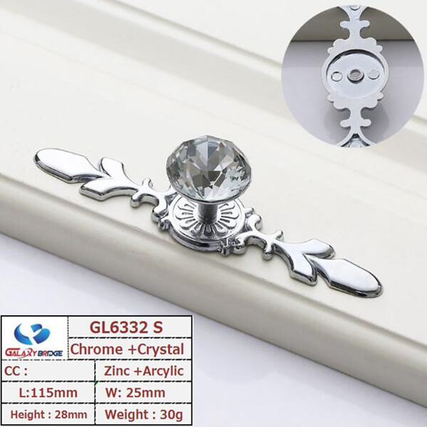 96mm  chrome knob Crystal Glass Knobs Cupboard Pulls Drawer Knobs Kitchen Cabinet pull