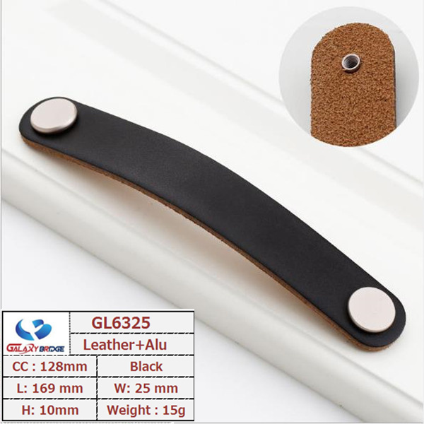  2pcs free shipping North Europe Furniture Handle aluminum Kitchen Cabinets Pulls cupboard brown leather handle