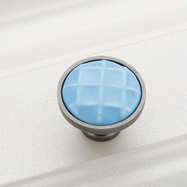 Blue porcelain handle Mediterranean ceramic cabinet door handle Shell knob  love wardrobe drawer single hole small handle  