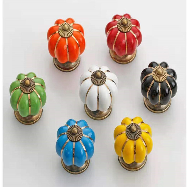 free shipping Colorful Pumkin  ceramic knob  porcelain knob Japanese Zephyr  furniture handle 32mm Porcelain round knob  