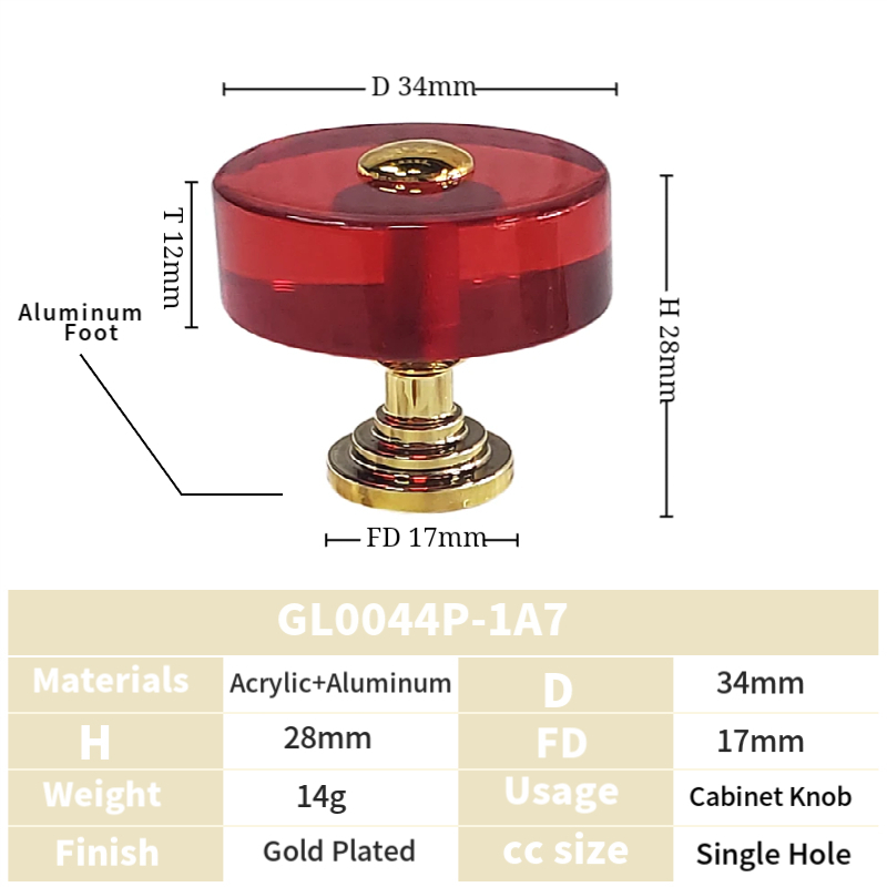 30mm Knob Gold Kitchen wardrobe Acrylic Cabinet Knobs Handles for Furniture Cabinets and Drawers Handles Pulls  