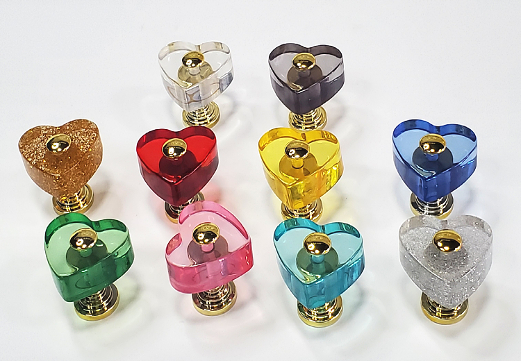 30mm Crystal Knob With Gold Based Colorful Heart Acrylic Knob For Cabinet  