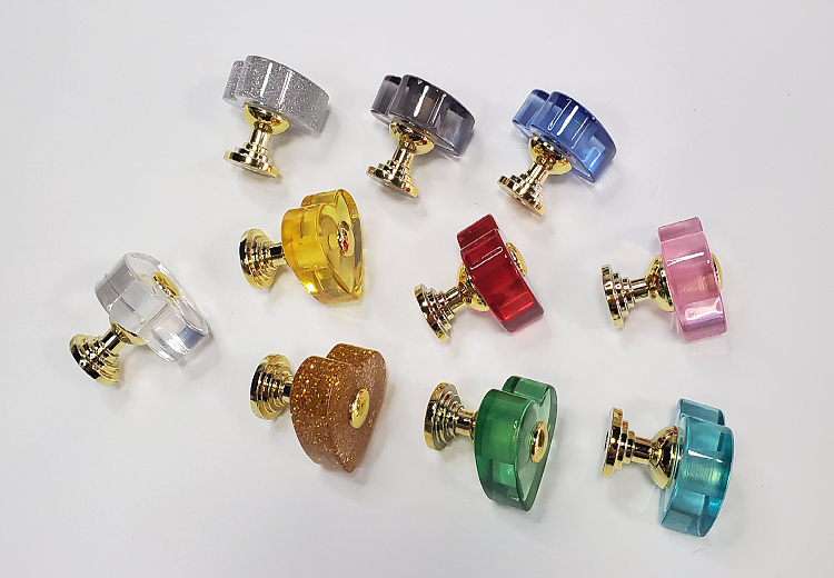30mm Crystal Knob With Gold Based Colorful Heart Acrylic Knob For Cabinet  